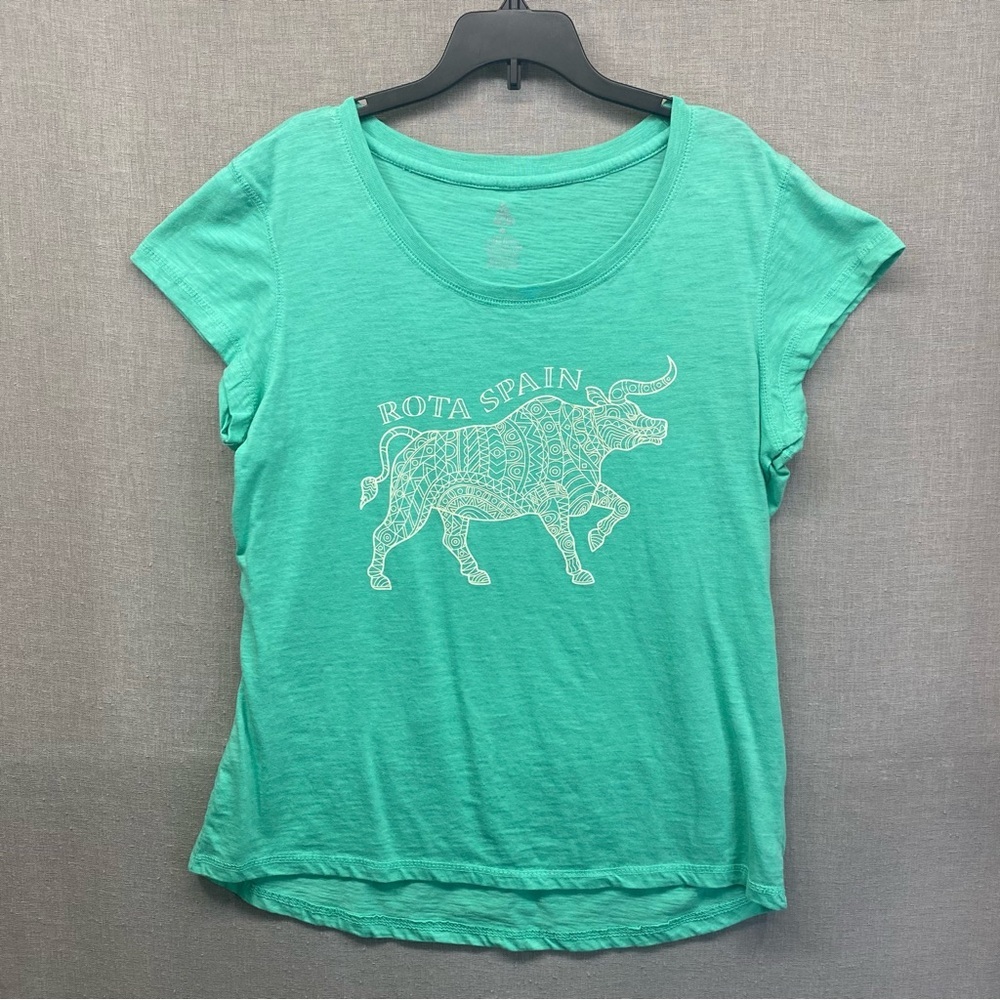 ACE “Rita Spain” Tribal Bull Graphic Print T-shirt Teal Green Women Size | XL